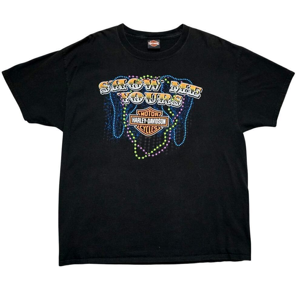 Vintage Harley-Davidson Mardi Gras “Show Me Yours” Graphic T-Shirt – Size XL